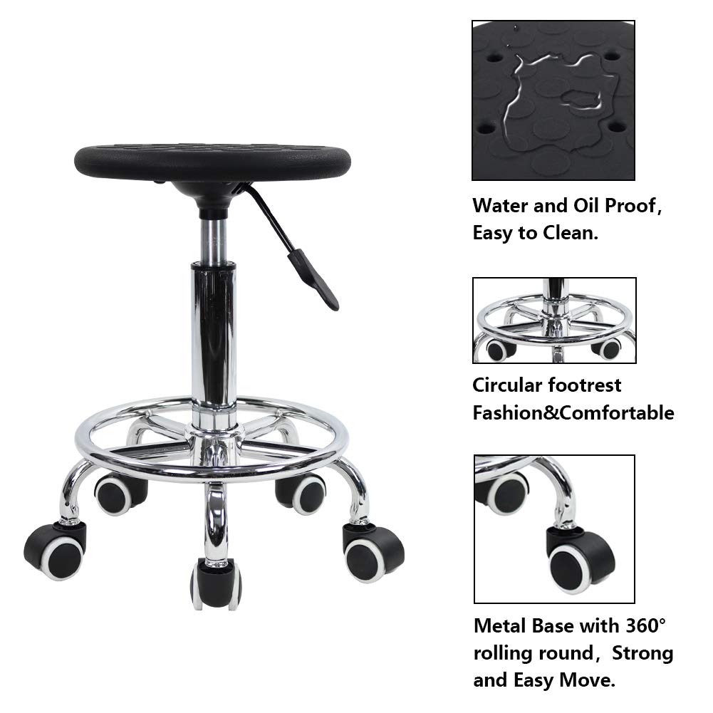 KKTONER Sgabello Girevole Antistatico in PU Schiuma con Poggiapiedi Altezza Regolabile 45-61 cm Nero