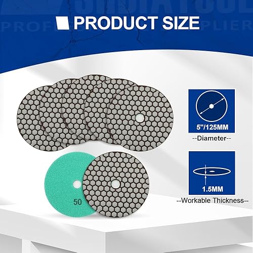Miniatura 2 de SHDIATOOL Almohadillas de pulido de diamante seco de 5 pulgadas Grit 50 para cuarzo de mármol de granito (paquete de 7)