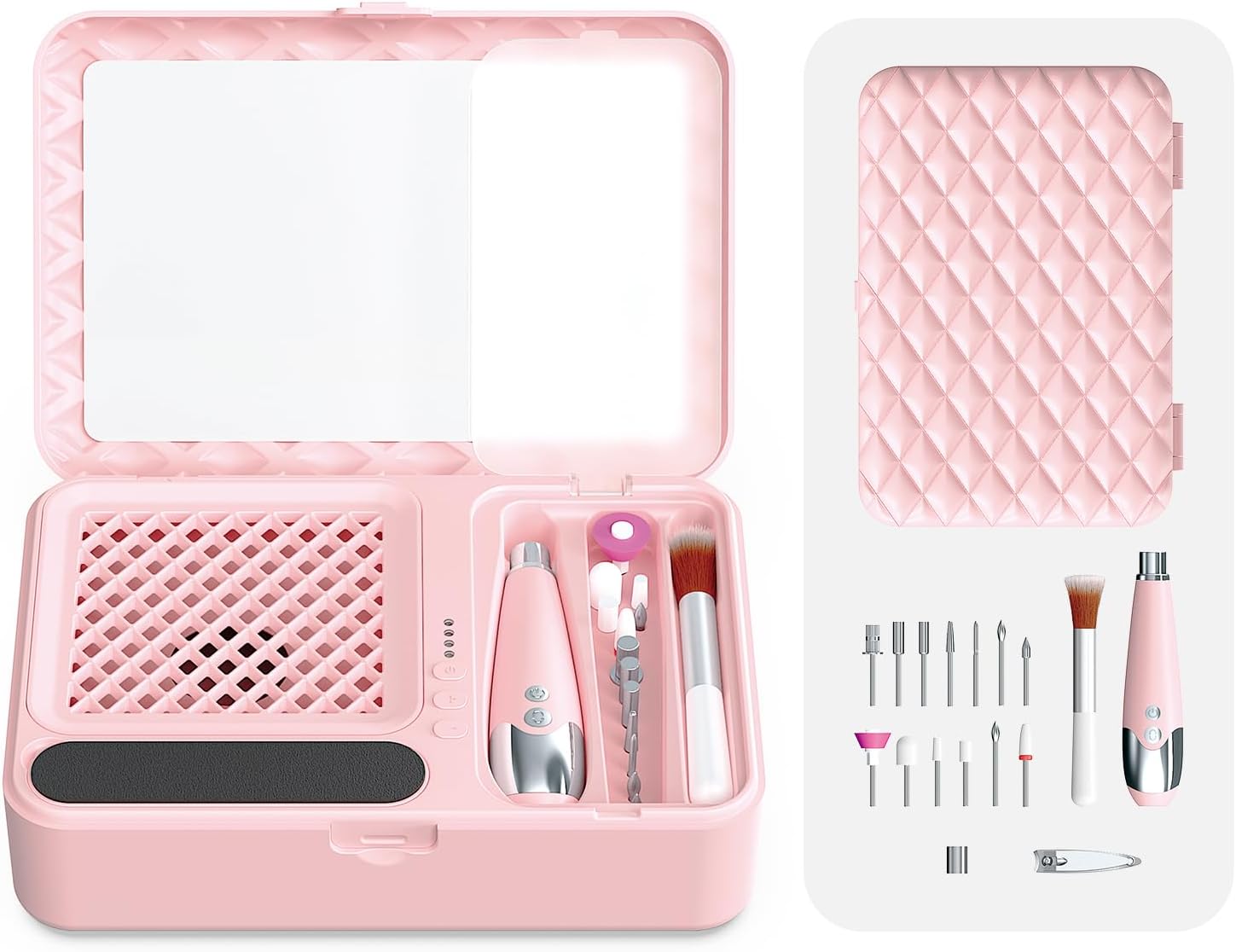 Portable Nail Dust Collector Deluxe Kit, Rechargeable Cordless Nail Quiet Vacuum Fan Cleaner with Mirror & Reusable Filters, Rich Nail Tech Tools, Compact Travel Size, Best Gifts for Women Teen Girls