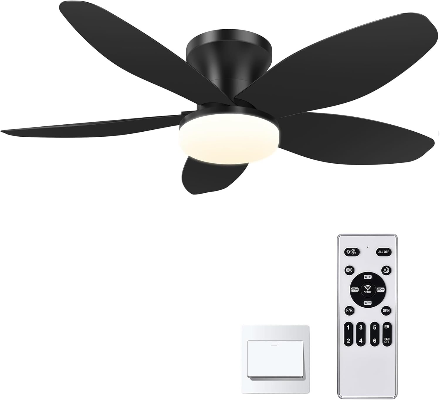 42" Low Profile Ceiling Fan with Lights & Remote - 6-speed wind, Reversible DC Motor, Dimmable 3-Color LED, Timer & Memory Function for Bedroom/Living Room/Patio (Black) Black 42in