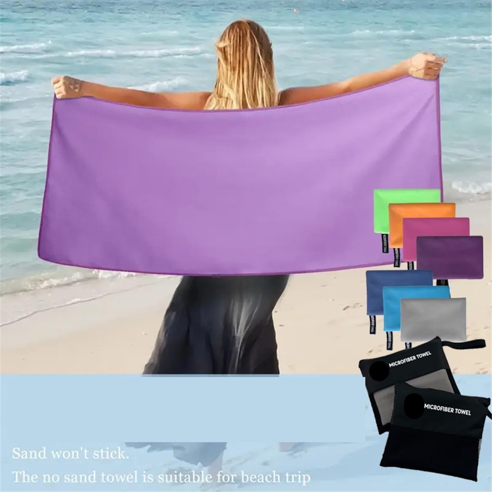 Sporthandtuch Schwimmen Mikrofaser Schnelltrocknende Handtücher Männer Outdoor Camping Wandern Radfahren Tragbares Strandtuch(Black,80x180cm)