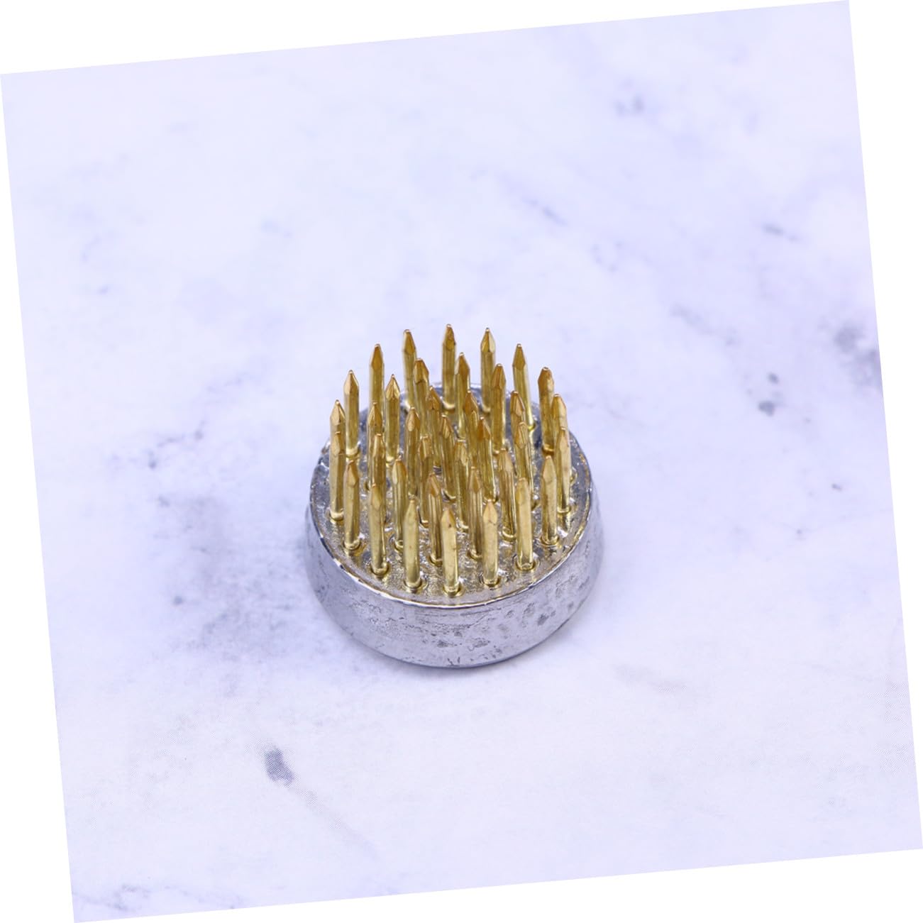 Round Brass Kenzan Floral Pin Holder