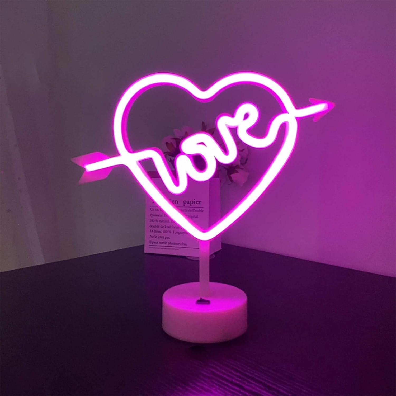 Love Heart Rainbow LED Neon Light Sign Lamp Freestanding Lighting USB or Battery Powered Night Light Room Home Decor Bar Party Lights Birthday Gift Xmas Wedding Lamps (Love Heart Pink)