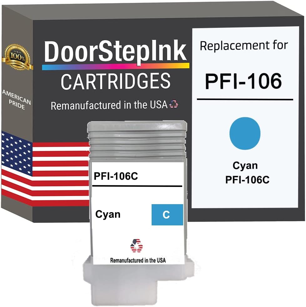 DoorStepInk PFI-106 130ML Cyan Remanufactured Ink Cartridge Replacement for Canon PFI-106 — Compatible with Canon imagePROGRAF iPF6400 24in, iPF6400S 24in — Standard Yield 1-Pack