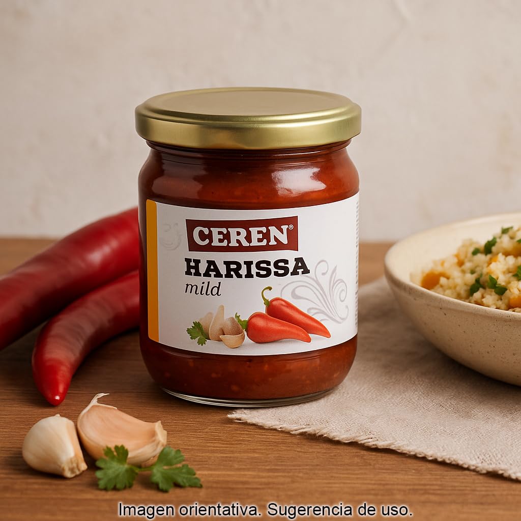 Salsa Harissa Suave 190 g Pasta de Guindilla Roja Picante Moderado en Tarro de Cristal