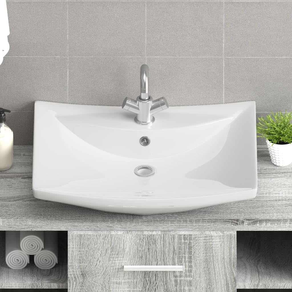 Fregadero de cerámica rectangular de lujo con rebosadero y orificio para grifo para baño: diseño elegante y