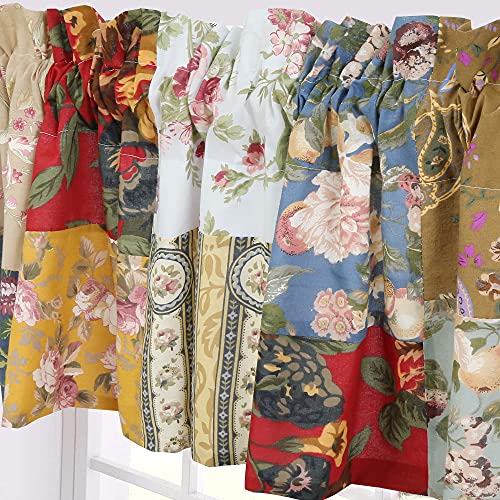 Cozy Line Home Fashions Ryleigh Country Garden Fall Flowers Paisley Plaid Patchwork Window Valance, 16" X 55" #TOP1