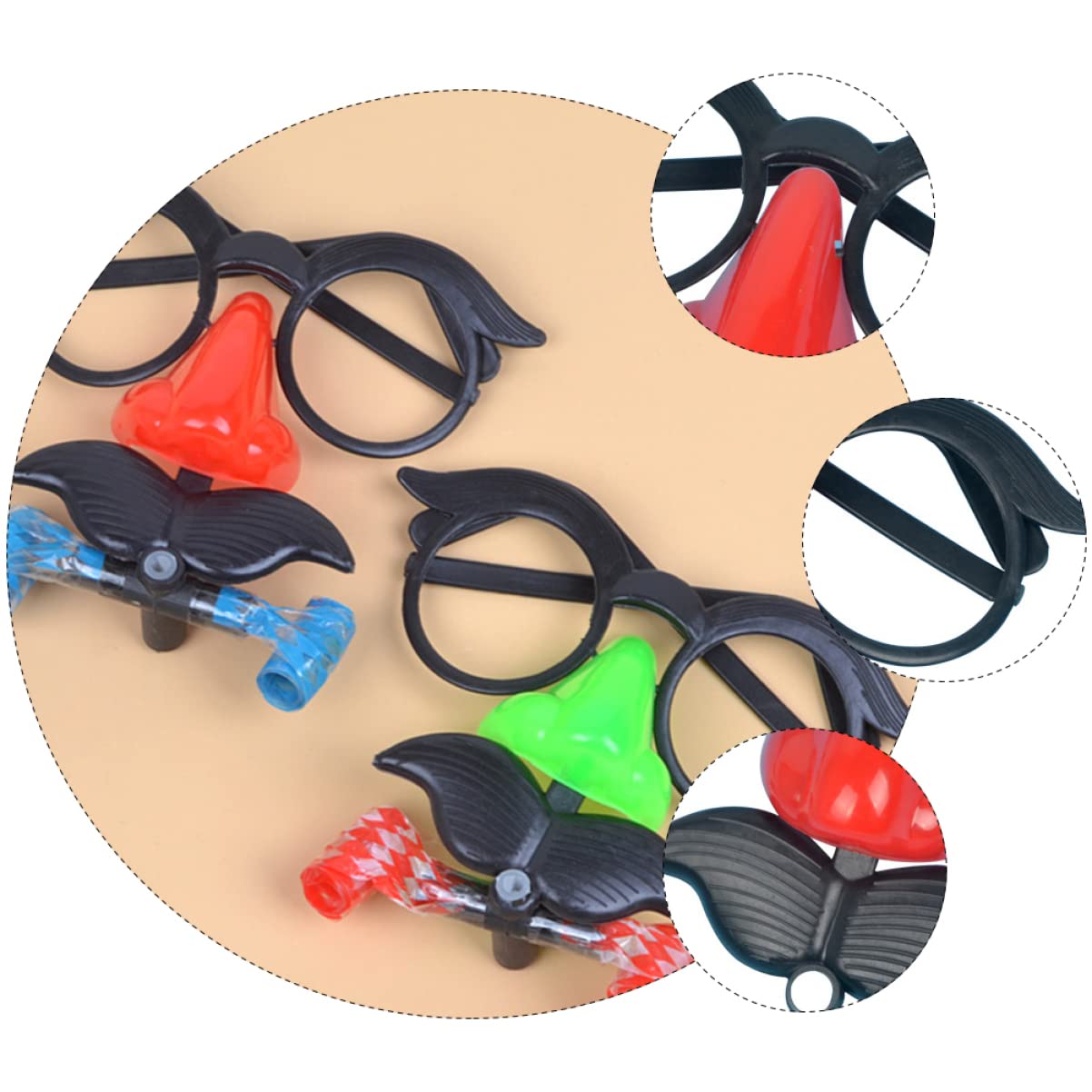 Ipetboom 15pcs Boys and Girls Clown Glasses Funny Nose Costume Toys Whistle Beard Prop for Party Random Style