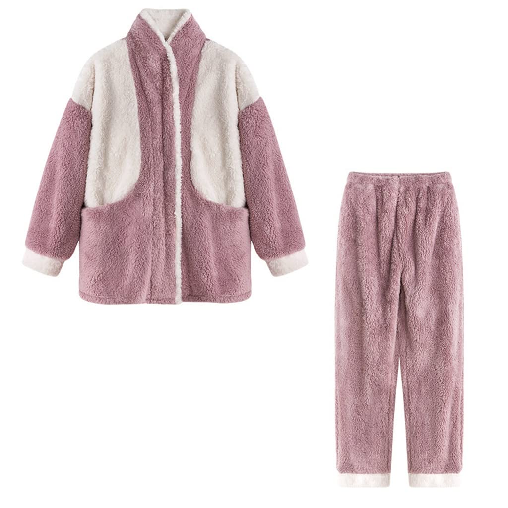 ZXLIHS Herbst-Winter-Pyjamas Damen-Pyjama-Sets Warme Dicke Nachtwäsche Loungewear Cardigan-Pyjamas (Farbe: C, Größe: XL-Code) (C XXL-Code)