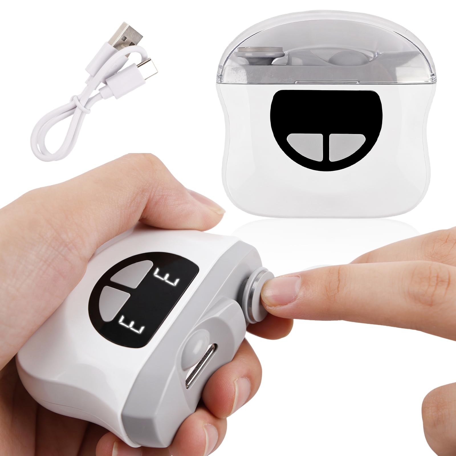 Coupe Ongle Electrique, 3 en 1 Lime a Ongle Electrique et Polisseuse, Coupe-ongles Automatique avec à Lumière LED, 3 Vitesses Pour Bébés, Adultes, Personnes Âgées, Weiß