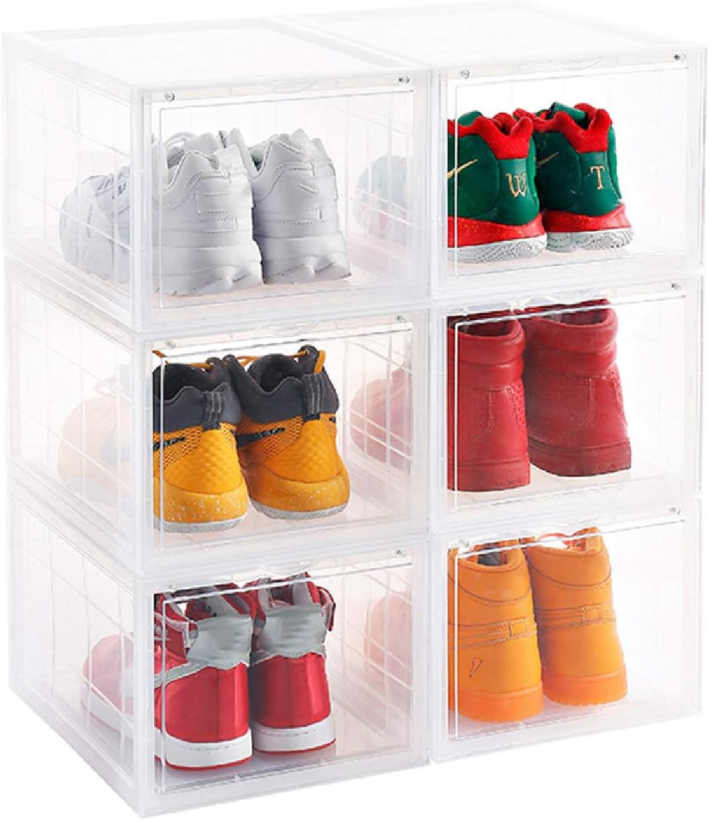 AOTENG STAR Clear Storage Box Womens Mens Shoe Display Box Plastic Foldable Stackable Shoe Container Clear Closet Shelf Organizer - 6 Pack