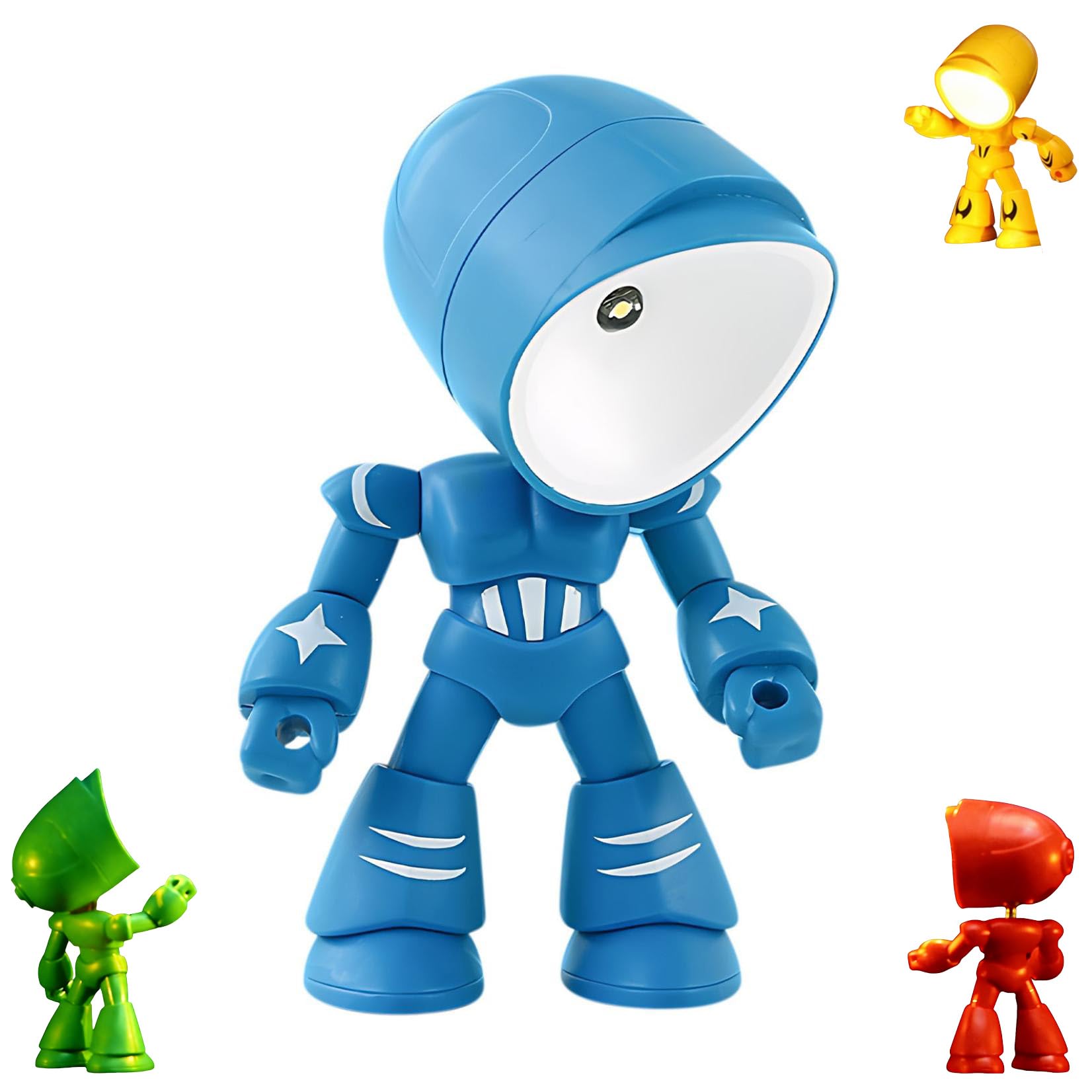 Creative Robot Table Lamp with Battery, Unique Robotic LED Night Light, Articulating Robot Joints (Arms, Head), LED Cartoon Robots Home Decor, Warm Bedroom Bedside Light for Boys and Girls (Blue)