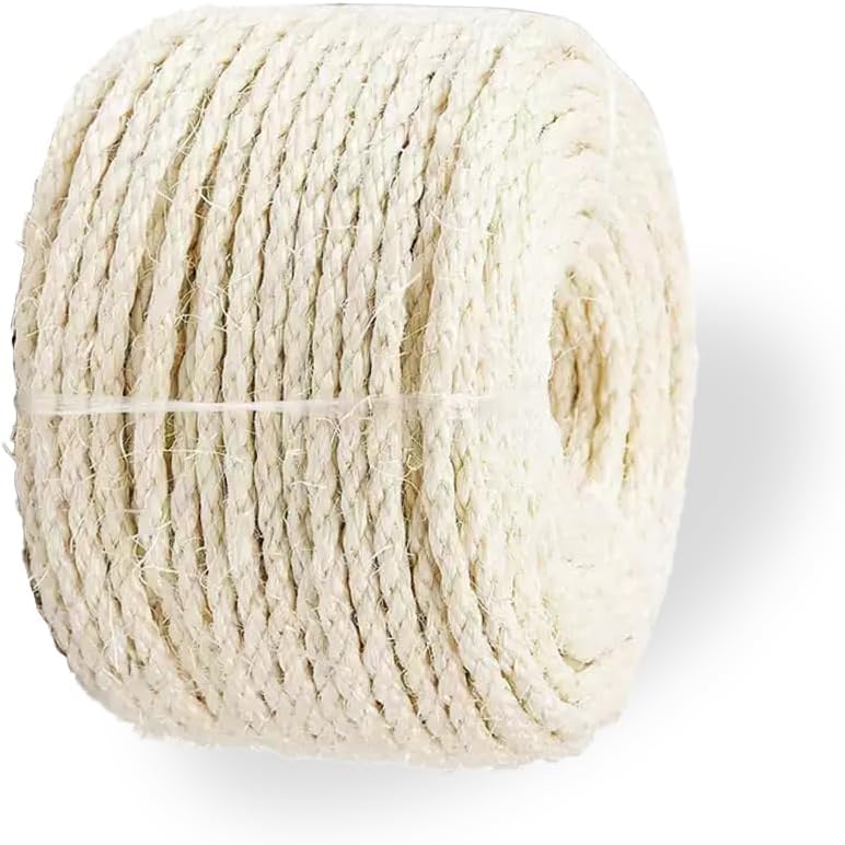 Corda de Sisal Natural Branca para Reparo de Arranhadores de Gatos TrainPro 8 mm x 50,29 m