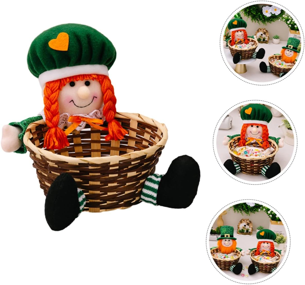 Unomor Patrick's Day Candy Basket Creative Snack Holder with Adorable Doll Design for Table Decoration and Festive Atmosphere Sturdy and Odorless Material for Celebrations