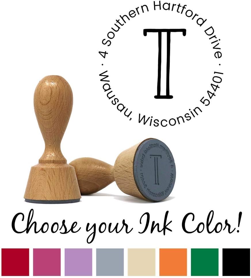 Custom Classic European Hand Stamp with Dye Ink Pad | Solid Oak European Hand Stamp | Design 2