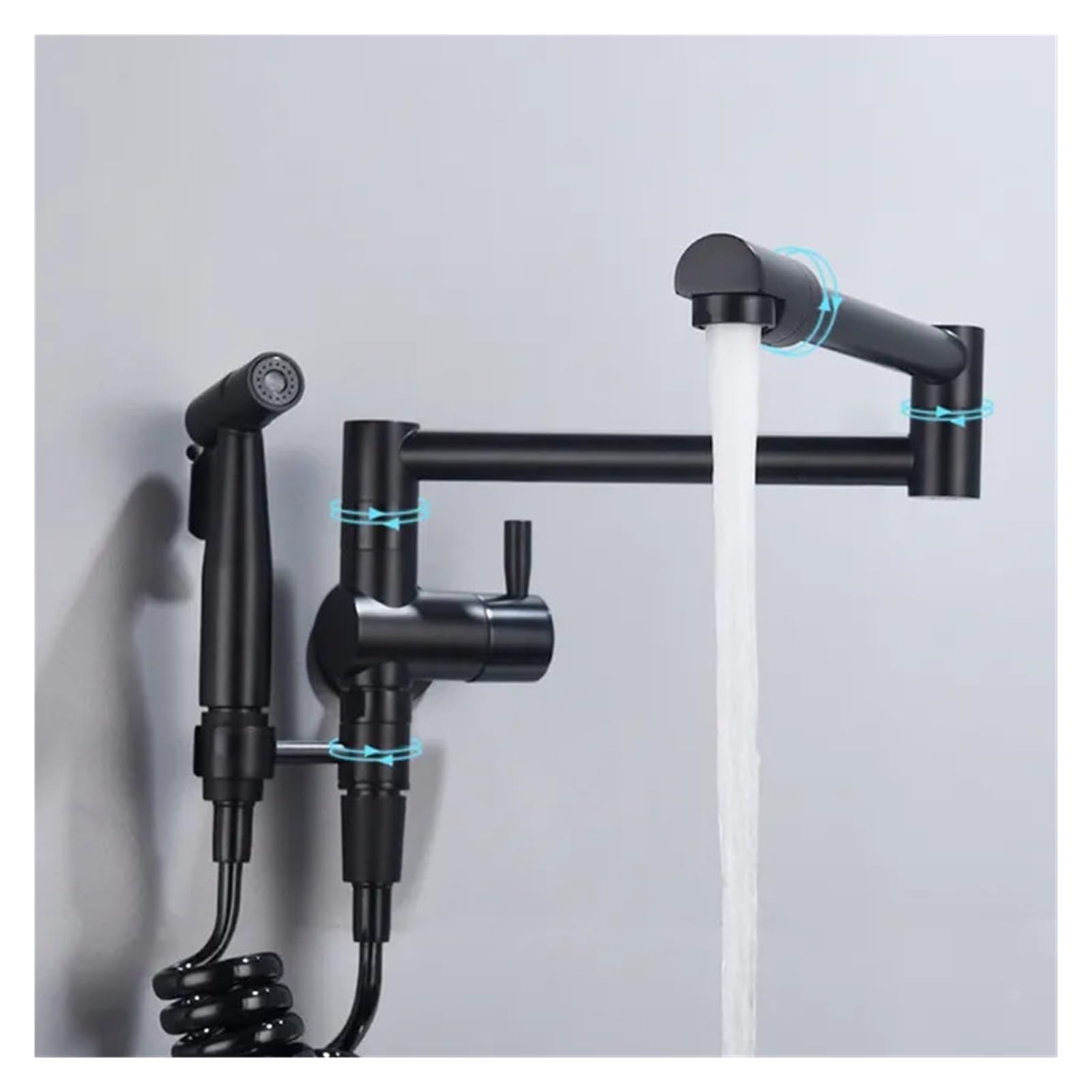 Ewsdsfs Black Pot Filler Tap Wall Mounted Foldable Kitchen Faucet With Bidet Sprayer Cold Sink Rotate Folding Spout(Black)