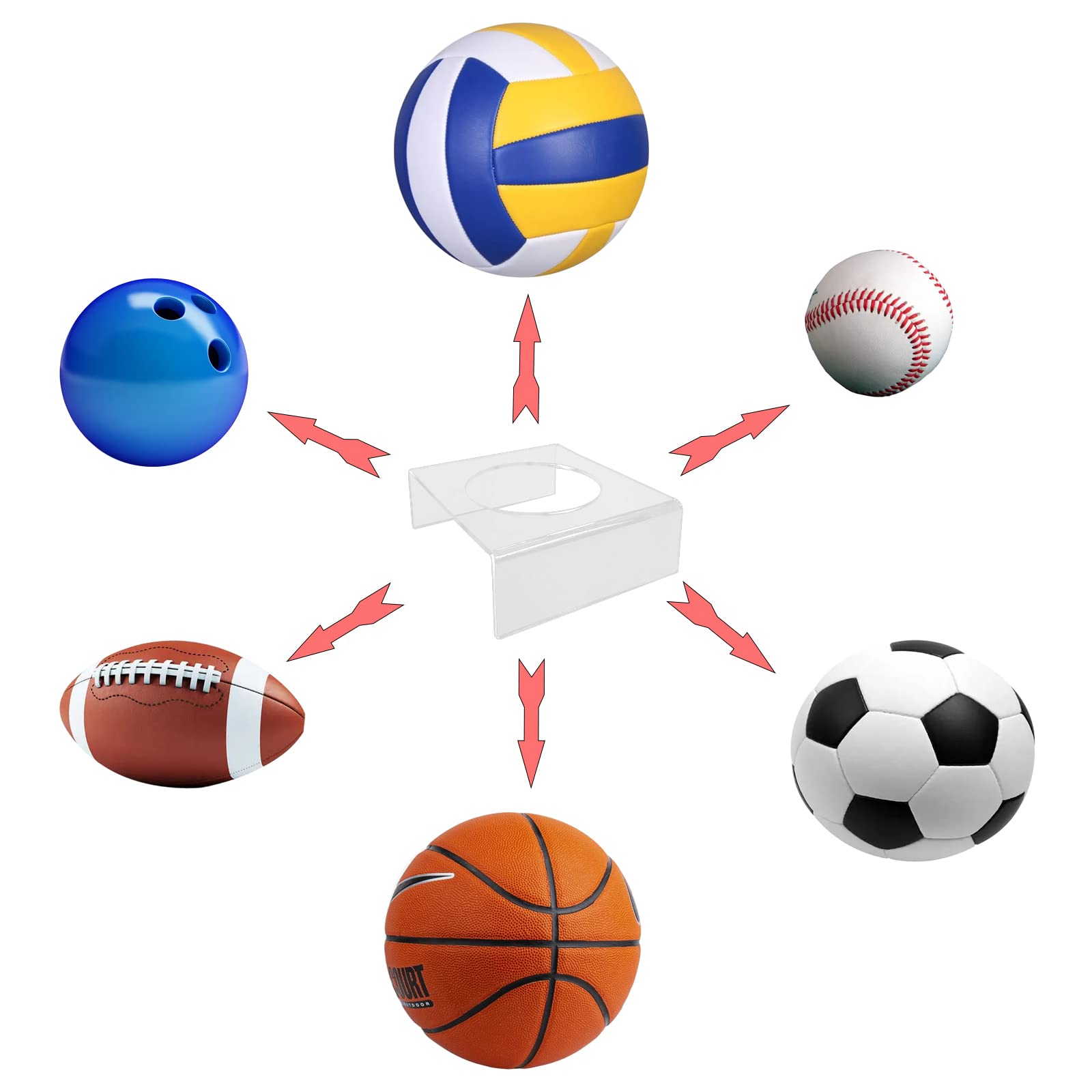 2 Piezas Soporte de Balón Acrílico en Forma de U, Soporte de Balón de Baloncesto, Base de Pedestal de Fútbol Transparente, para Mostrar Balones de Fútbol, Baloncesto y Rugby