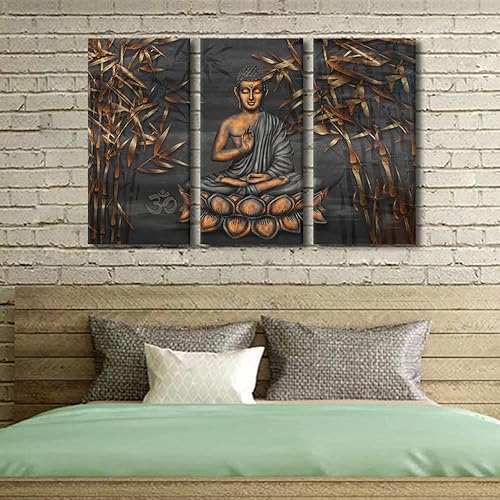 Vista 175 de TUMOVO Wall Art for Living Room Buddha Sculpture Flower Paintings Canvas Wall Art 3 Panel Wall Art Canvas Artwork Wall Decor Large Wall Decor Canvas