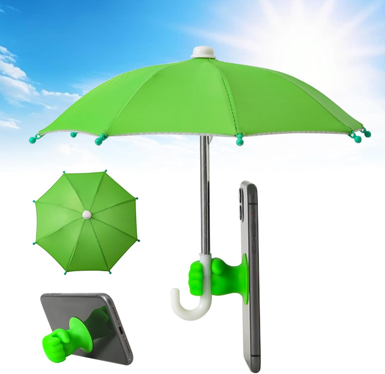 Universal Adjustable Phone Umbrella & Suction Cup Stand, 2026 New Umbrella Phone Shade, Portable Mini Cell Phone Sun Shade for All Phone, Ideal Beach Pool Essential for Outdoor (Green)