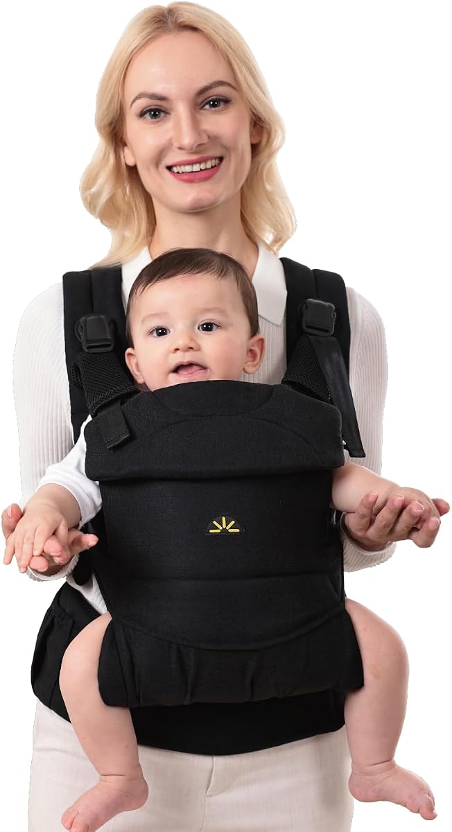 Baby Carrier for Newborns to Toddlers, Adjustable, Ultra-Soft and Weightless, Ergonomic Baby Carrier with Head Support, Baby Travel Gear, Baby Essentials (Black)