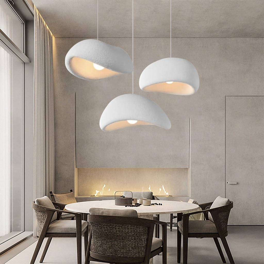 Kreative Wabi Sabi Pendelleuchte E27 Moderne 3 Flammig Weiße Hängeleuchte Unregelmäßiges Design Höhenverstellbar Kronleuchter Für Esstisch Wohnzimmer Esszimmer Innenbeleuchtung Heimdekoration(B)