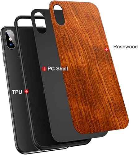 Miniatura 2 de Funda de madera para iPhone XR, palisandro natural, delgada, a prueba de golpes, híbrida de madera (palisandro)