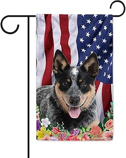 Blue Heeler Puppy 4th of July Patriotic Decoraive Garden Flag for Outside Colorful Flowers Dog Spring Summer Home Decor Banner 12.5X18 Inch Double Side