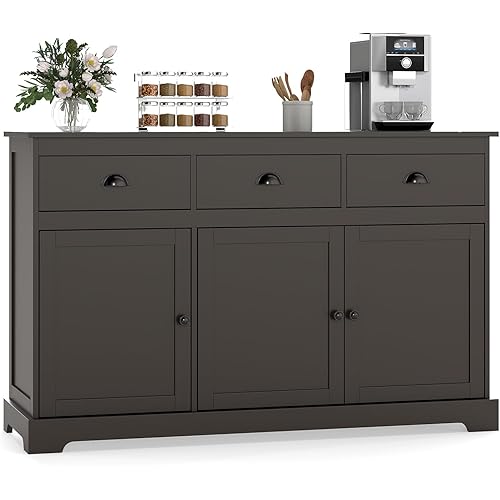 Giantex Sideboard Buffet Server Storage Cabinet Console Table Home Kitchen Dining Room Furniture Entryway Cupboard with 2 Cabinets and 3 Drawers Adjustable Shelves, Brown