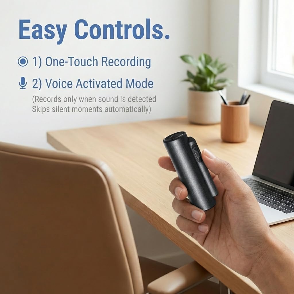 64GB Magnetic Voice Activated Recorder | Noise Reduction | Up to 200 Hours Continuous Recording | for Meetings/Interviews/Classes