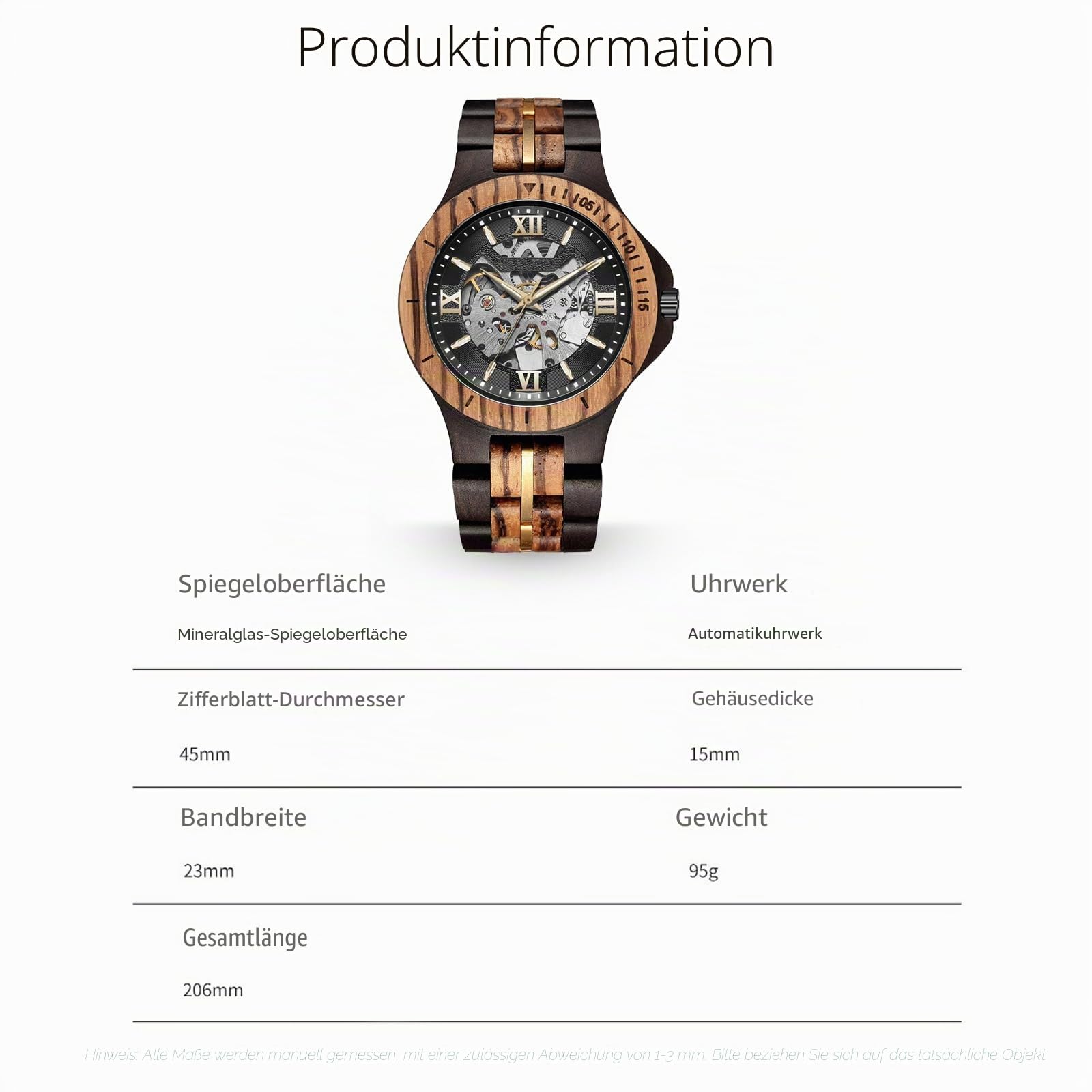 FORSINING Herren-Armbanduhr, modisches, klassisches Holz-Design, automatisches Skelett-Armbanduhr, mechanisch, leuchtend, wasserdicht