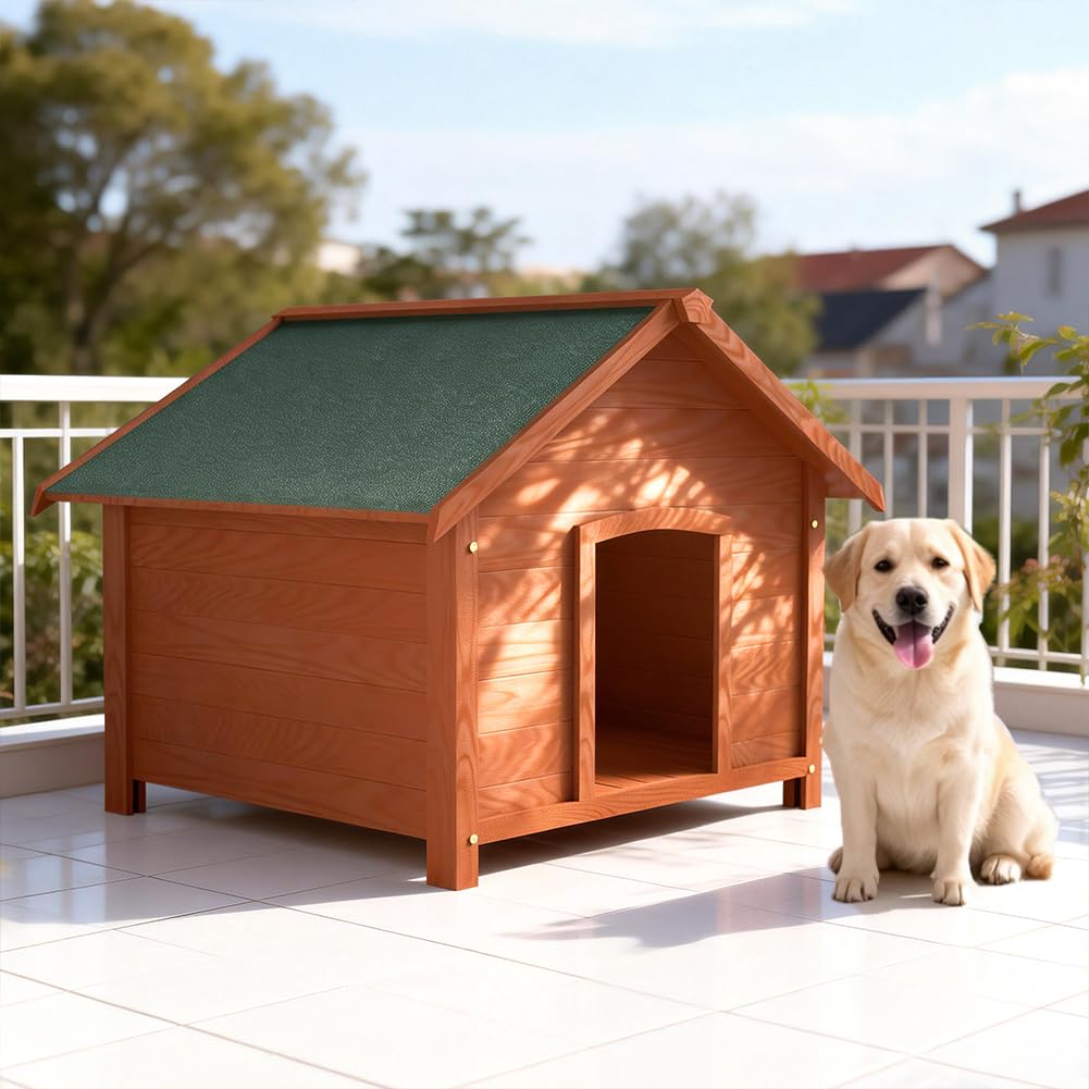 BAKAJI Cuccia per Animali Domestici in Legno, Casetta per Cani e Gatti con Tetto Spiovente Apribile, Casa da Esterno e Interno Resistente Intemperie e Agenti Atmosferici, Tettoia Asfaltata, 89x84x76cm