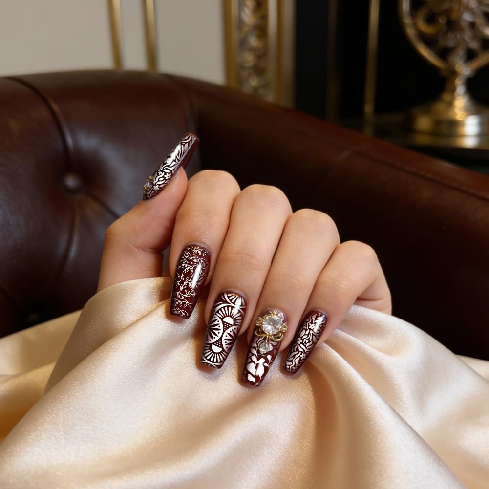 PH PandaHall Set di 3 stencil per nail art, stile bohémien, acchiappasogni, piume, cristalli, luna, stella, unghie, stampini, fiori, foglie, stampini per unghie, per donne, fai da te, manicure, design