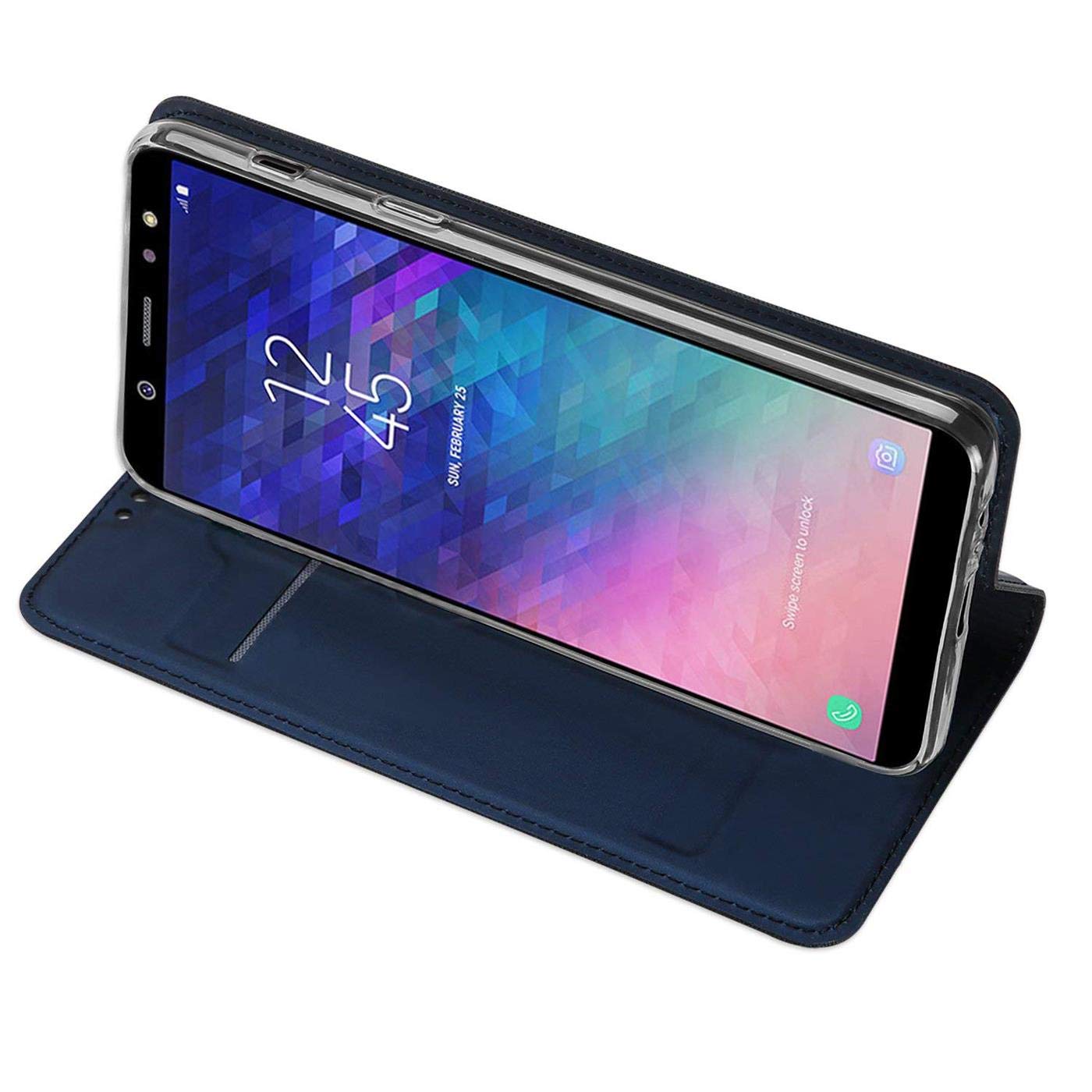 Verco Galaxy A6 Plus Cover, Custodia a Libro Pelle PU per Samsung Galaxy A6+ Case Booklet Protettiva [magnetica integrata], Azzurro