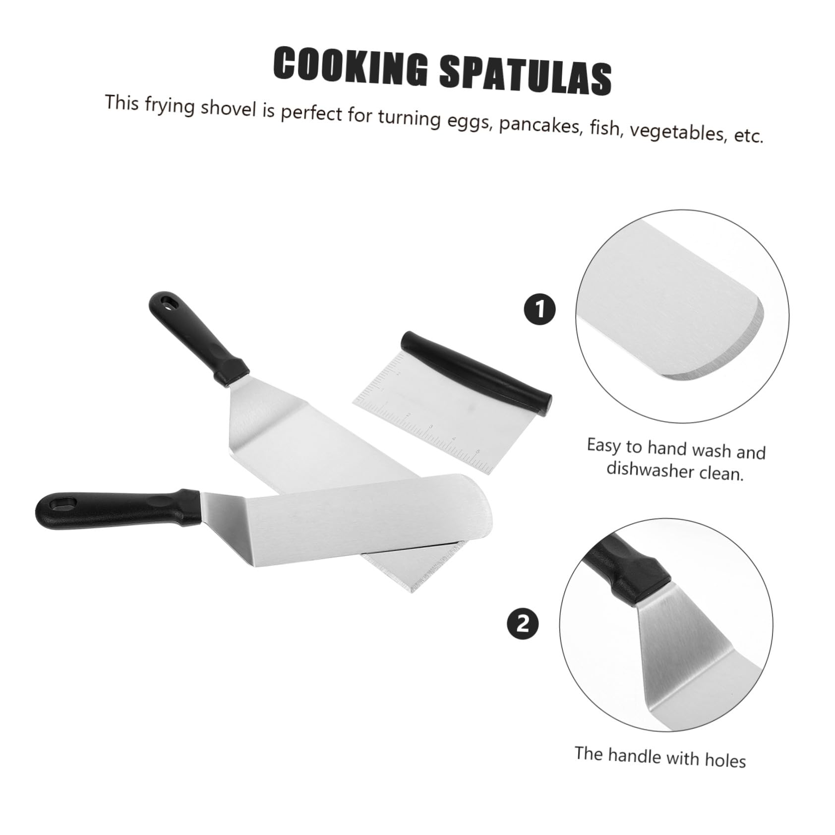 POPETPOP Spatules pour Usage Cuisine en Acier Inoxydable Manche en Pp, Set de 3 Pièces Faciles à Nettoyer, pour Griller et Retourner Steaks