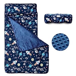 beeweed Toddler Nap Mat, Rollup Design Kid Sleeping Mat with Removable Pillow & Minky Blanket, Toddler Sleeping Bag for Daycare Preschool Travel Camping