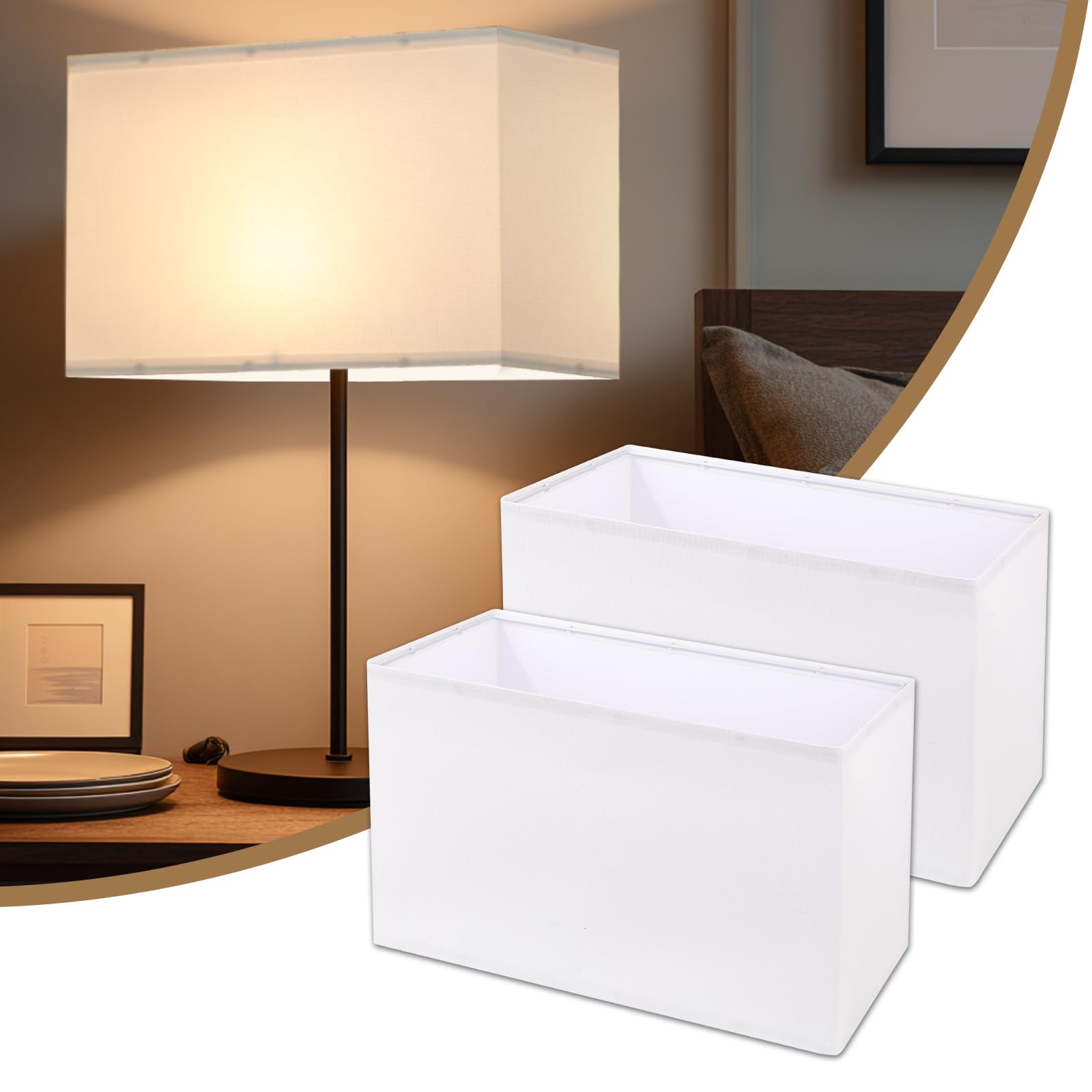 Photo 1 of Espossi Lamp Shades Set of 2, 16"x8"x10" Large White Fabric Lamp Shades for Table Lamps & Floor Lamps, Modern Rectangle Lampshade Replacement Fits E26/E12/Spider Harp Holders, Easy Assembly