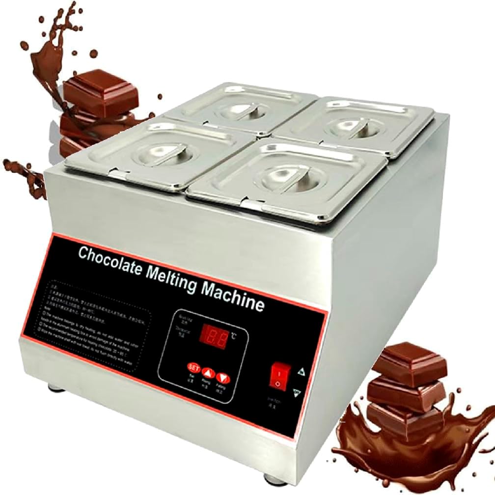Commercial Chocolate Tempering Machine, Electric Chocolate Melting Warming, Fondue Pot Chocolate Warmer for Milk Coffee,4grid