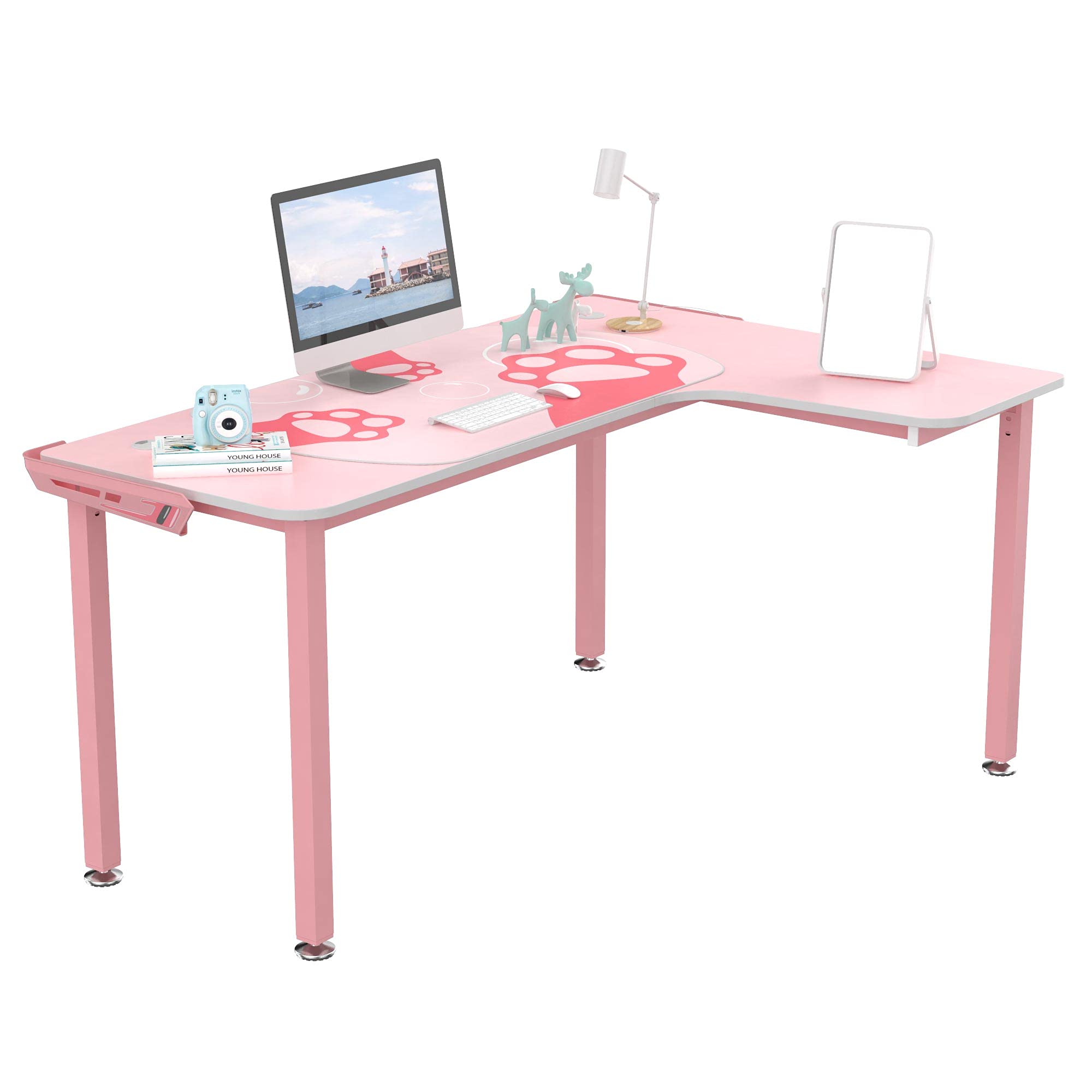 Buy DESIGNA Pink Gaming Desk, 60 inch Pink L Shaped Gaming Desk, with