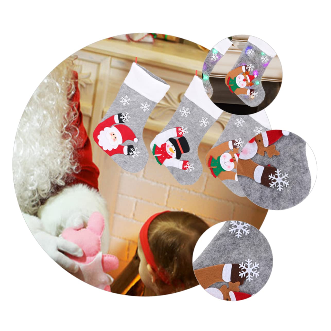 OUNONA 6stücke Leuchtende Weihnachtsstrümpfe Mit Und Weihnachtsmann-Muster Dekorative Geschenktüten Für Kamin Tür Und Weihnachtsbaum Für Festliche Dekoration