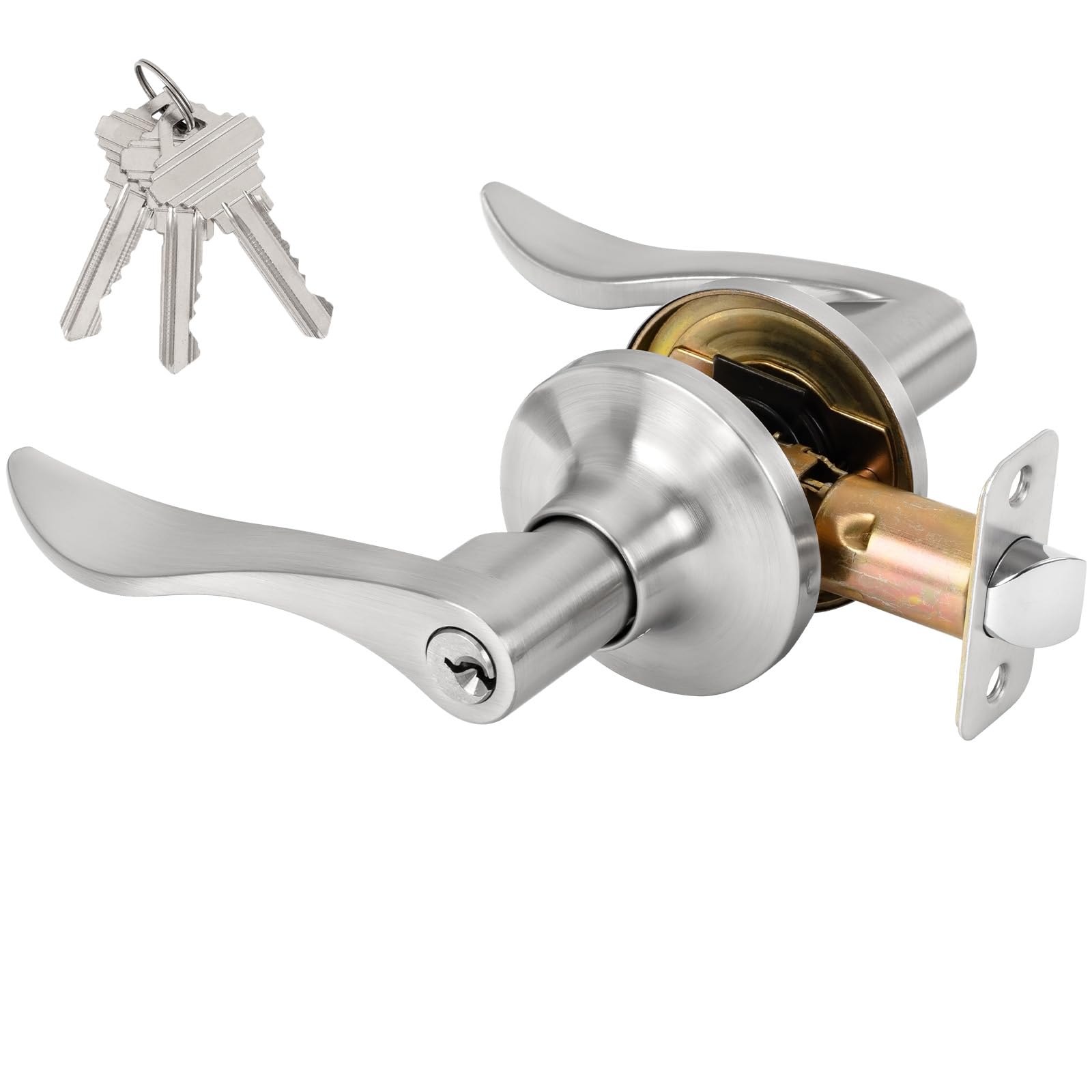 Keyed Entry Door Lever with Lock and Key, Satin Nickel