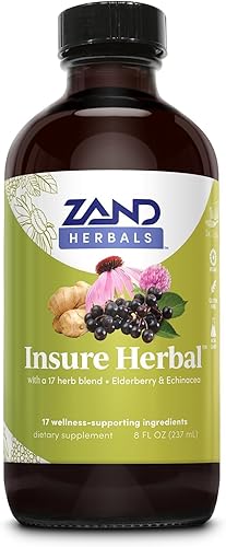 ZAND HERBALS Insure - Mezcla líquida de hierbas - 17 ingredientes de bienestar - con equinácea, saúco, jengibre, salvia, menta y más - Sin gluten,