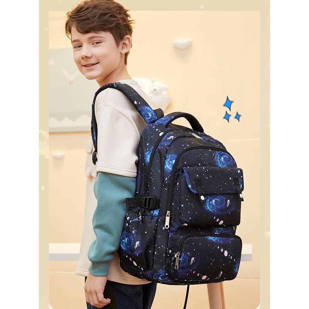 Surakey Cartables Scolaires Garçon, Ensemble de 3 Sacs à Dos + Boîte à Lunch Thermique + Trousse à Crayons, Sac a Dos Enfant Garçon, CM2 CM1 CE2 CE1 CP Sacs Scolaires, Sac à Dos Ciel Étoilé Bleu