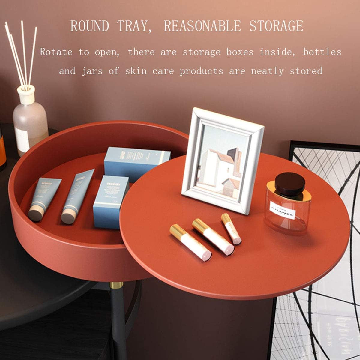 Vanity Table Set with Round Mirror and Storage Cabinet Elegant Makeup Vanity Dressing Table for Girls Women Bedroom Vanity Desk Furniture Easy to Assemble