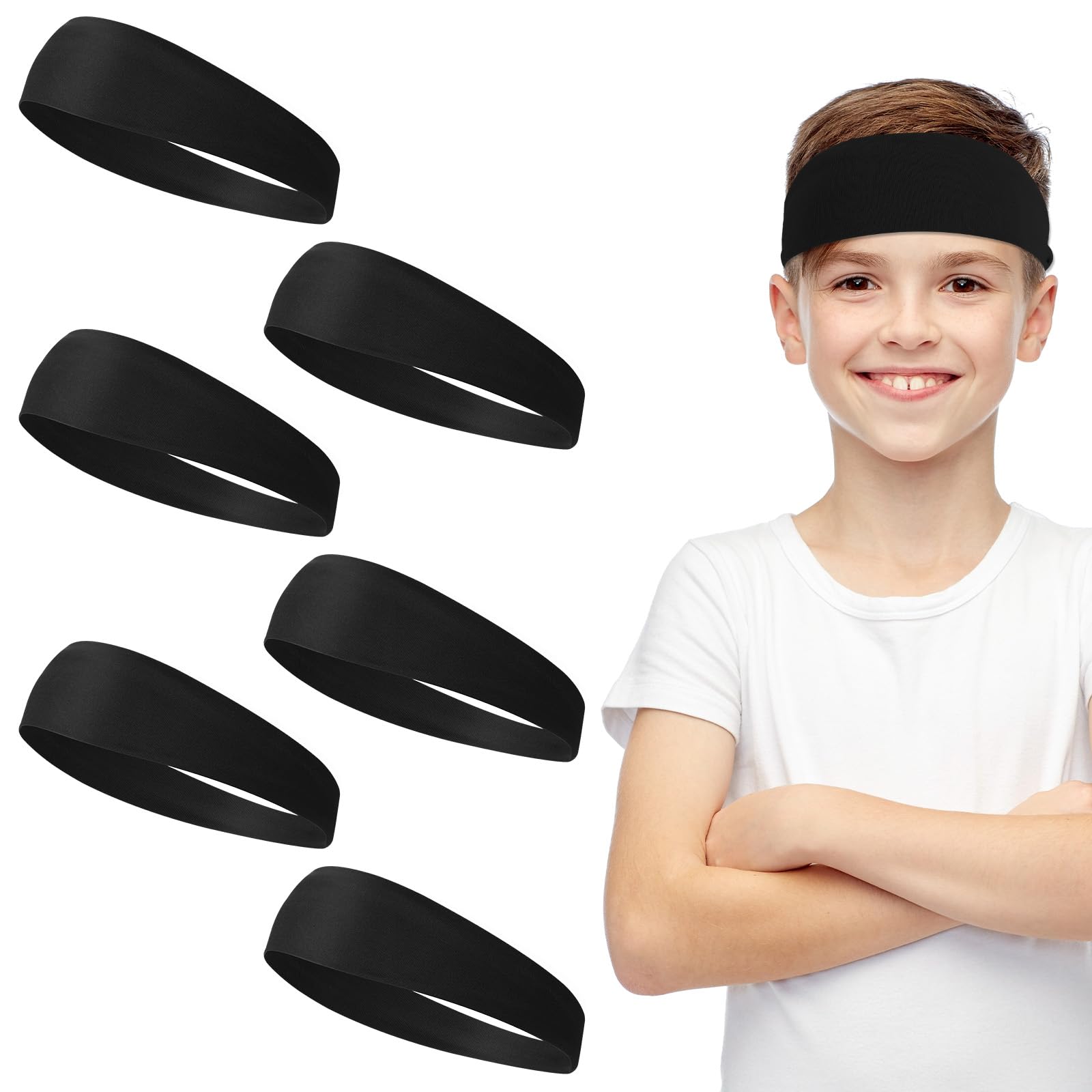 Lot de 6 bandeaux de sport rafraîchissants pour enfants, pour football, baseball, karaté, course à pied, élastiques pour filles et garçons