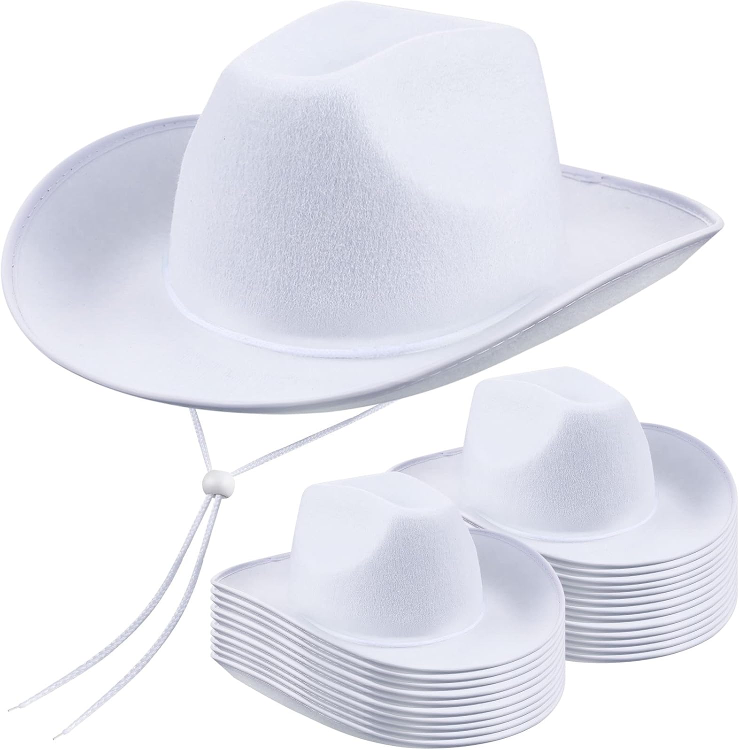 Janmercy 24 Pack White Cowboy Hats Bulk for Adult Western White Plain Cowboy Hats with String Wide Brimmed Cowgirl Hat for Wedding Performance Bachelorette Party