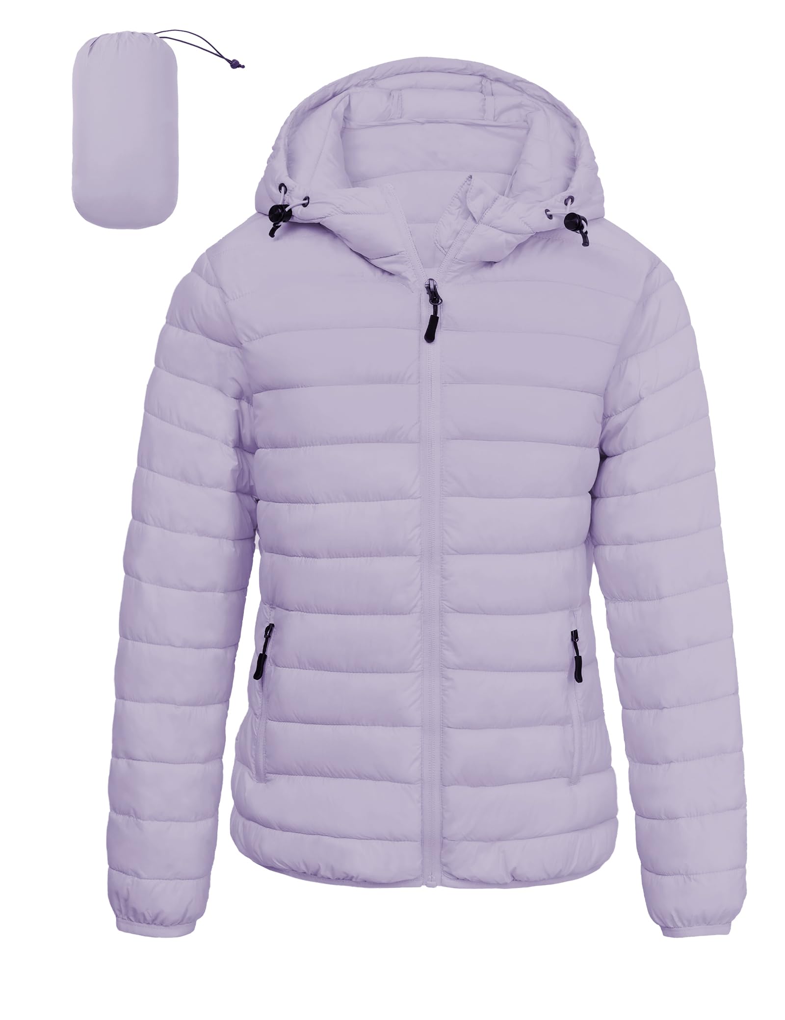 Women's Lightweight Packable Puffer Jacket Quilted Insulated Warm Winter Coat Full-Zip Hooded Outerwear for Hiking Travel