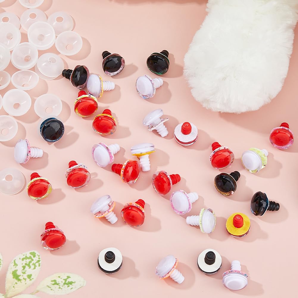 SUPERFINDINGS Juego de 32 ojos de seguridad con purpurina para ganchillo, ojos de gato 3D, 21 mm, ganchillo, ojos de animales, artesanías, ojos de seguridad para animales amigurumi, muñecas, ojos de