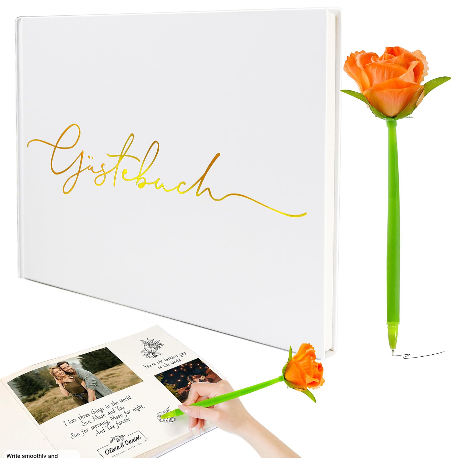 Plantvibes Gästebuch Hochzeit Premium - 120 Seiten Vintage Stil 24x19cm