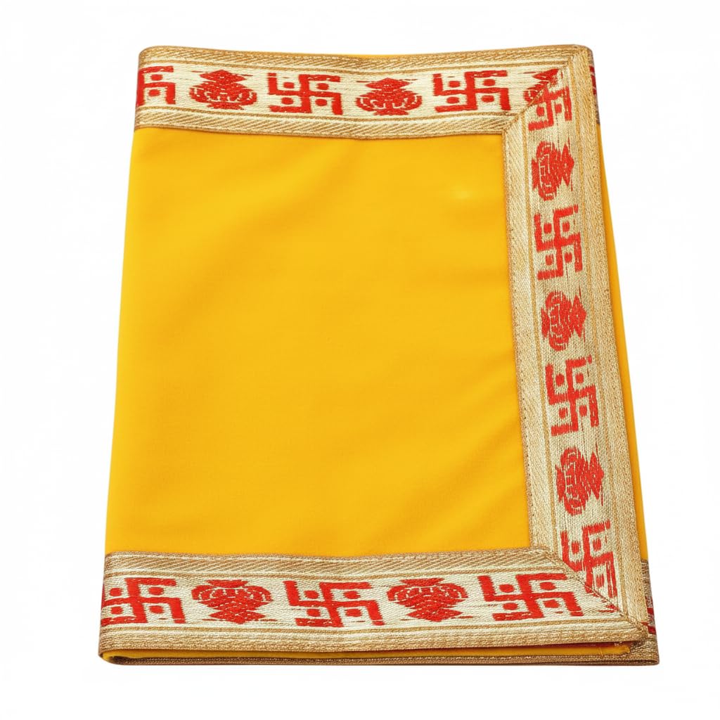 REMZ Premium Yellow Velvet Plain Pooja Aasan Cloth with swastik Golden Border I Chowki Kapda | Altar Cloth for Mandir Temple Navrari Pooja 10"x30"(pack of 1) (2)-image-12
