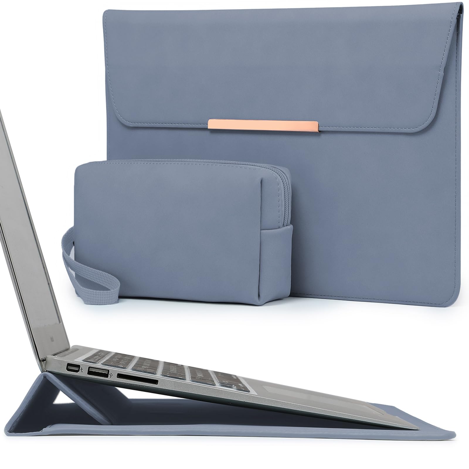 HYZUO 13 Inch Laptop Sleeve with Stand Feature for MacBook Air 13 M4 M3 M2 M1 2025-2018, MacBook Pro 13 M2 M1, 13" iPad Pro/Air, Surface Pro, with Carry Bag, Haze Blue(Smiley)